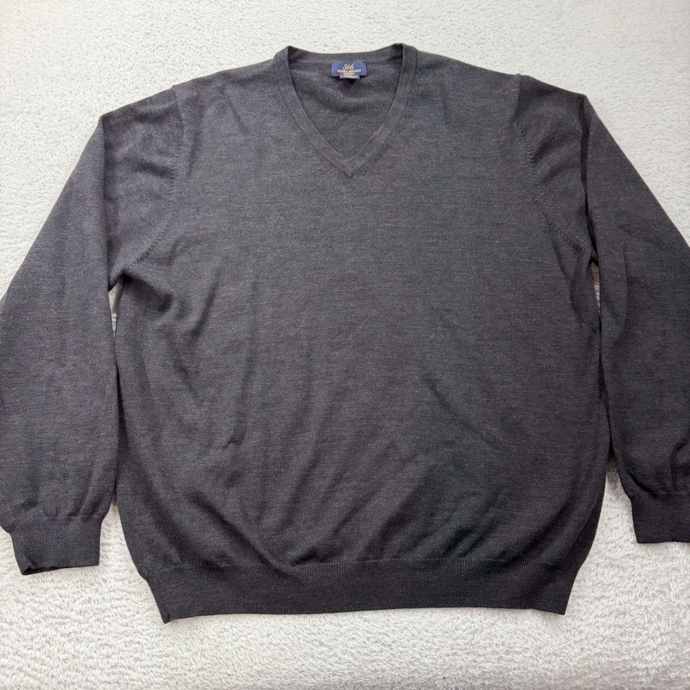 Brooks Brothers 346 Mens XL Charcoal‎ Gray Merino Wool Stretch V-Neck Sweater